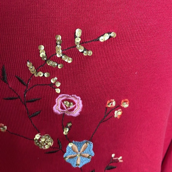 August Silk Knits Red Cartigan Embroidery Sequins Sleeve Back Floral Designs - Picture 10 of 12
